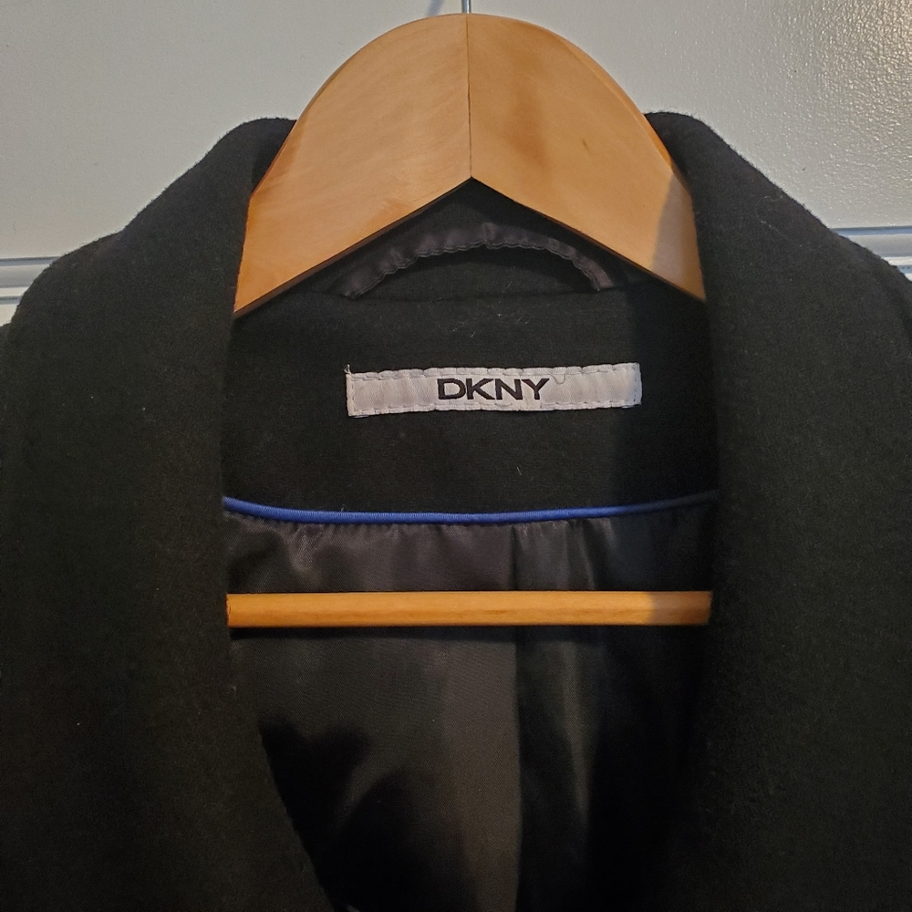 DKNY Women's Wool Blend Black Belted Trench Coat - Picture 10 of 14